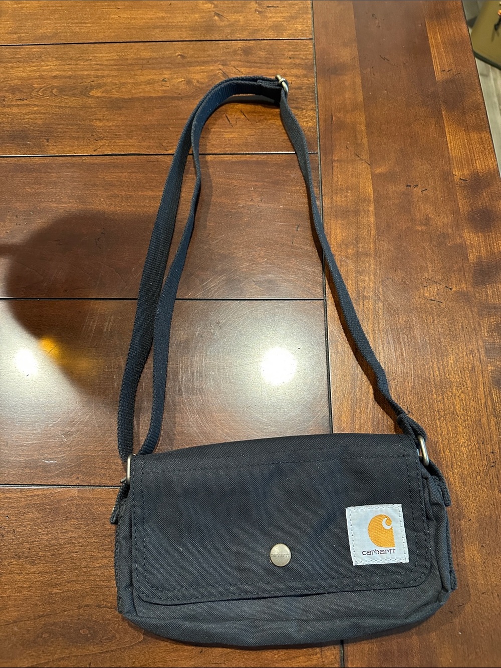 Carhartt Black Canvas Crossbody small Messenger Bag with Tan Logo Patch